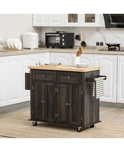 Halifax North America Brown Oak Kitchen Trolley: Rolling Cart with Rubberwood Top & Racks