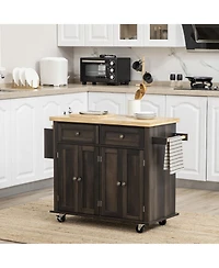 Halifax North America Brown Oak Kitchen Trolley: Rolling Cart with Rubberwood Top & Racks