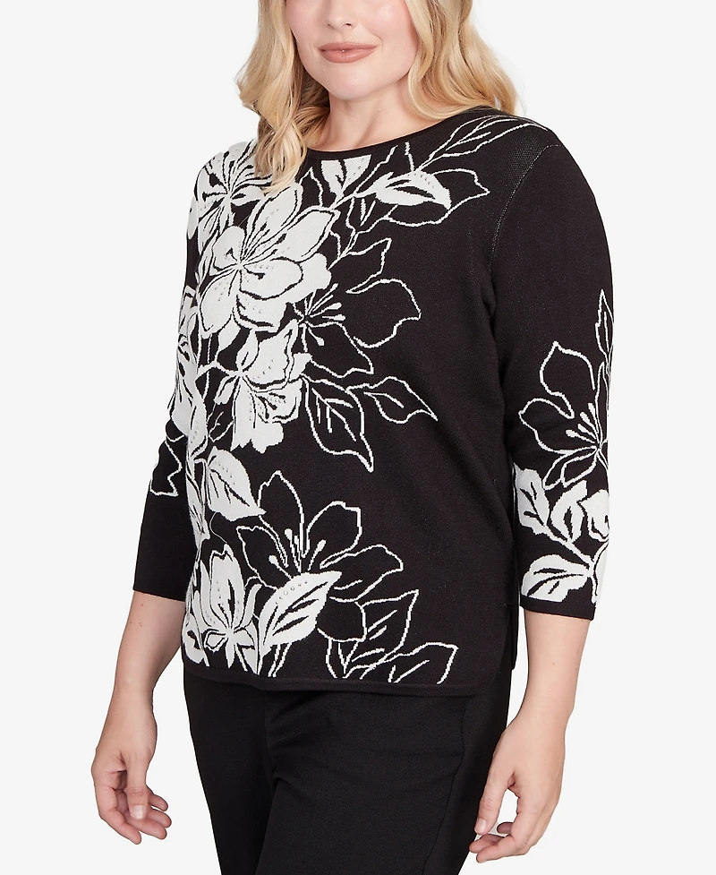 Alfred Dunner Women's Dramatic Floral Jacquard Sweater
