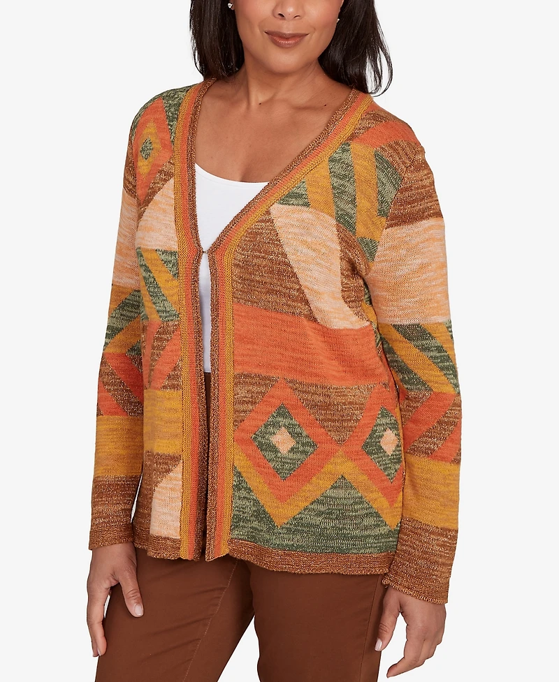 Alfred Dunner Women's Mount Laurel Patchwork Long Sleeve Cardigan
