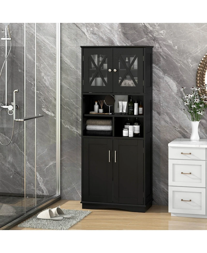 Costway Tall Bathroom Cabinet Large Floor Storage with Acrylic Doors & 3 Cubes