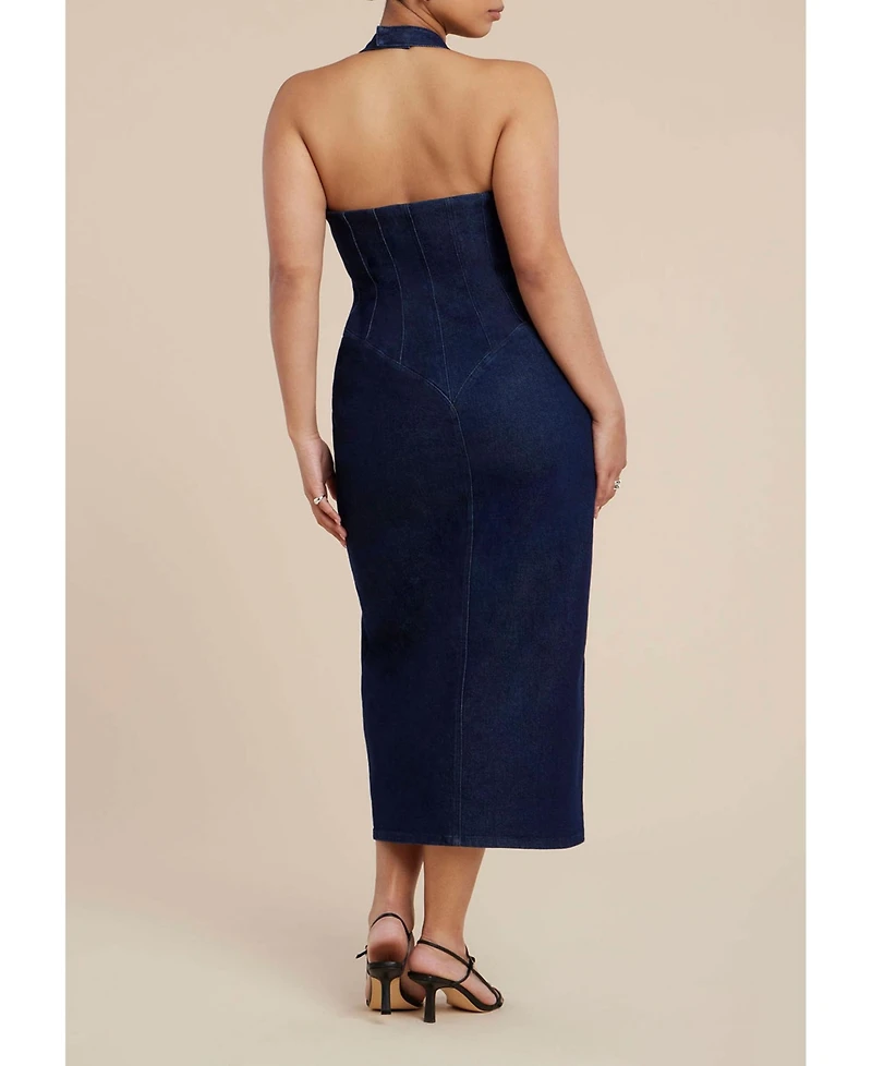Eloquii Women's Plus Denim Corset Dress