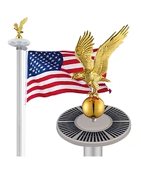 Yescom Bravery 20ft Eagle Topper Sectional Aluminum Flag Pole Kit with Solar Light Us Flag Ball Top for Outside, Silver