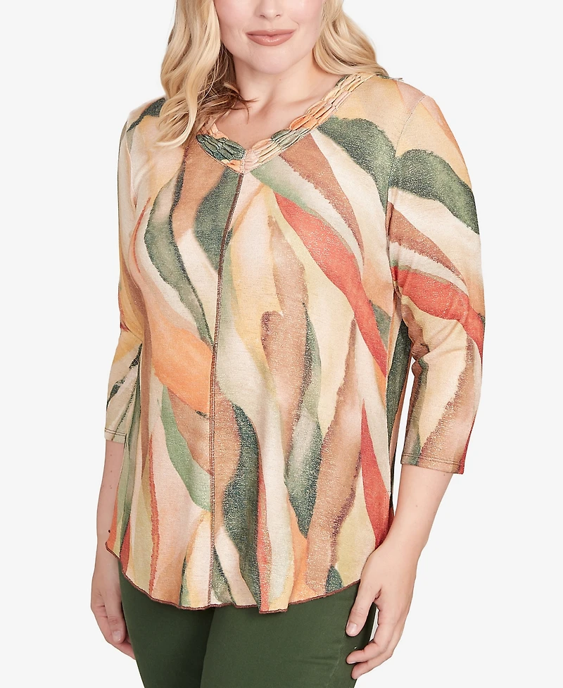 Alfred Dunner Women's Mount Laurel Stained Glass Shimmer V-Neck Top