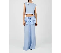 WeWoreWhat Women's Ruffle Waist Flare Pant