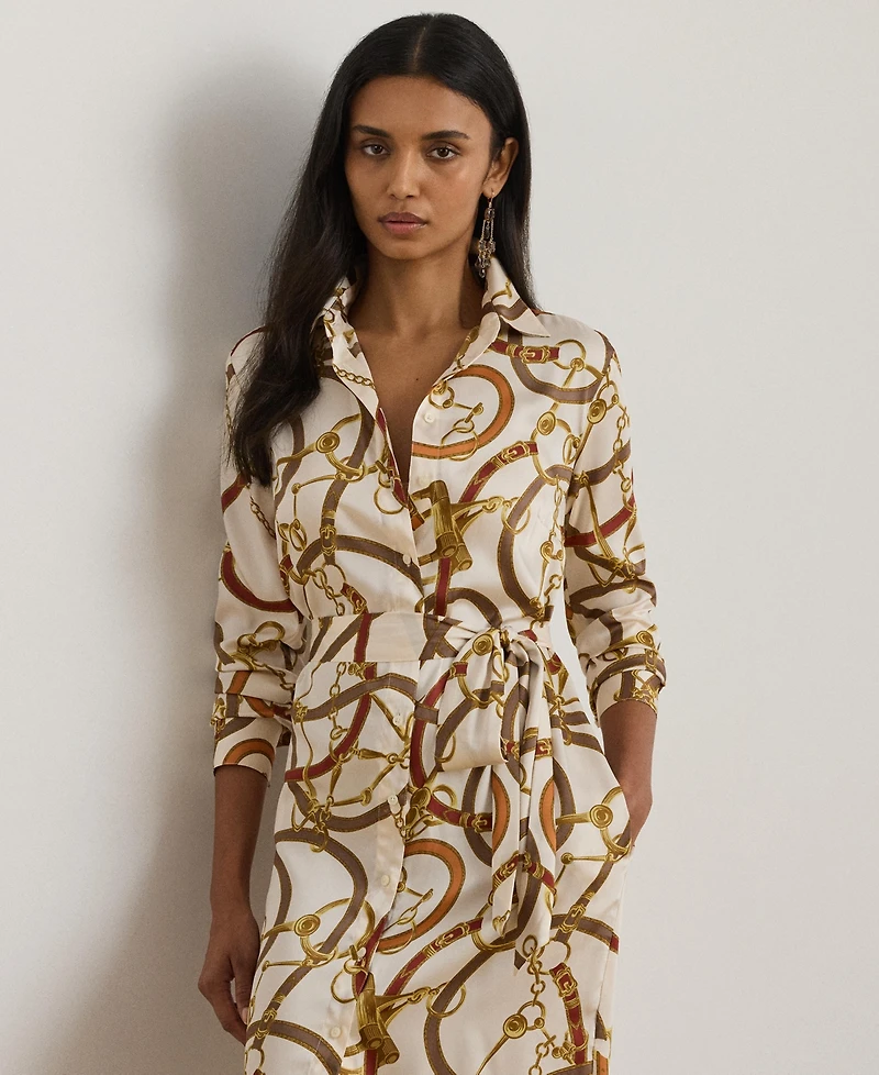 Lauren Ralph Women's Luxe Twill-Fayella Belting-Print Dress
