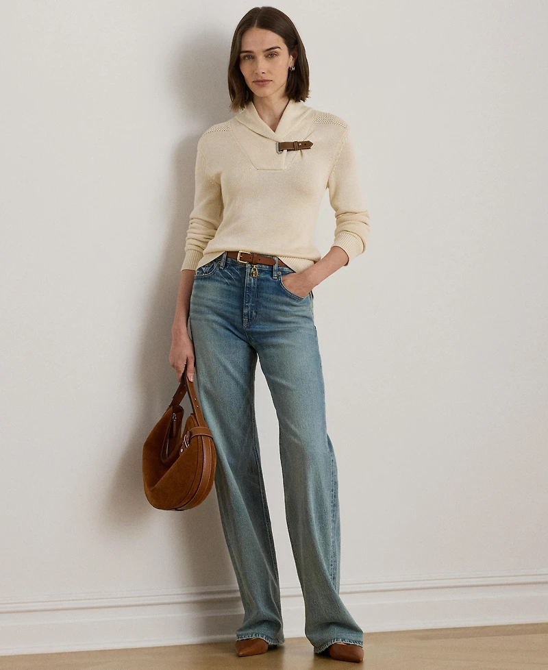 Lauren Ralph Women's Sabree Long Sleeve Buckle-Trim Sweater