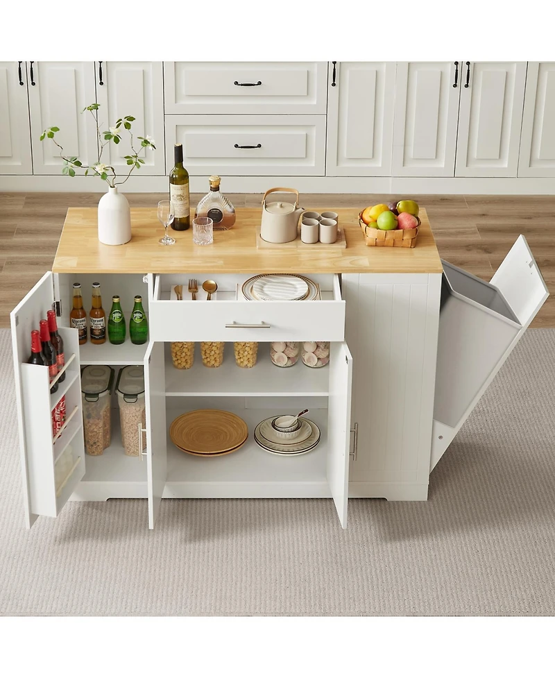 Streamdale Furniture Kitchen Island w/ Drawers & Trash Storage - White