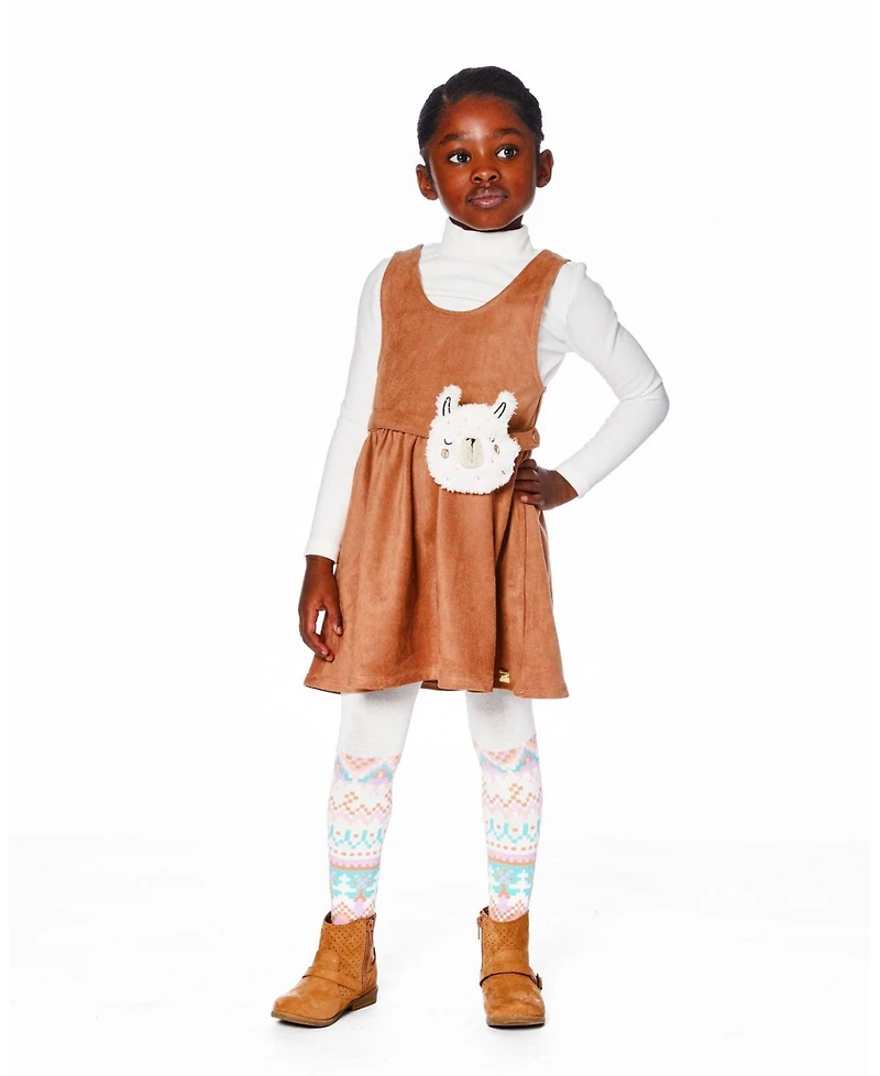 Deux par Toddler Girls Stretch Suede Effect Jumper Light Pecan Brown with Llama Bag - Toddler|Child