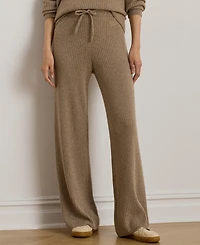 Lauren Ralph Women's Rib-Knit Cashmere Checha Full Length Wide-Leg Pants