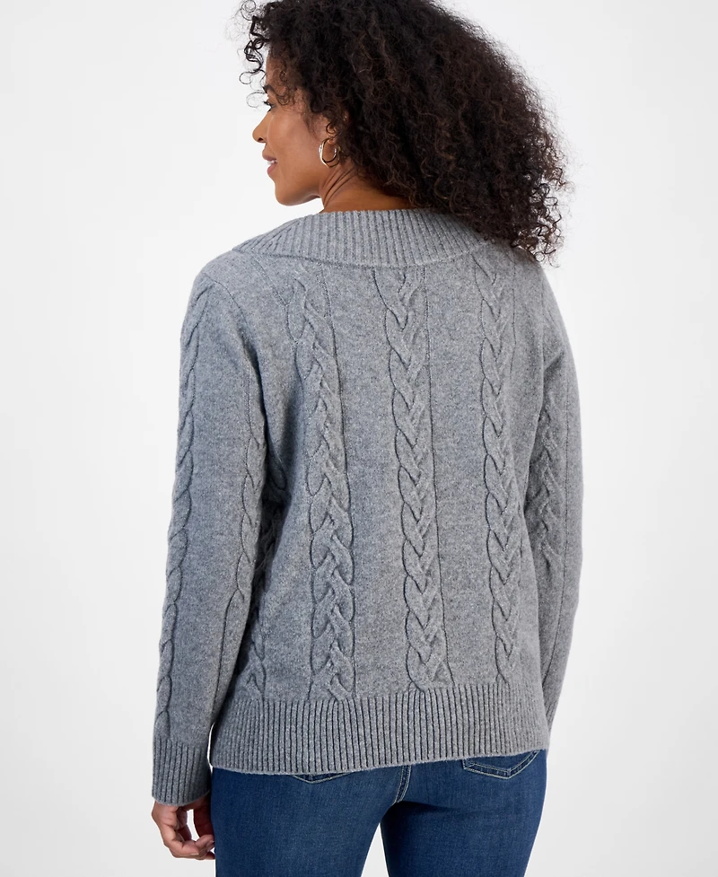 Style & Co Women's Cable-Knit V-Neck Sweater, Macy's Exclusive