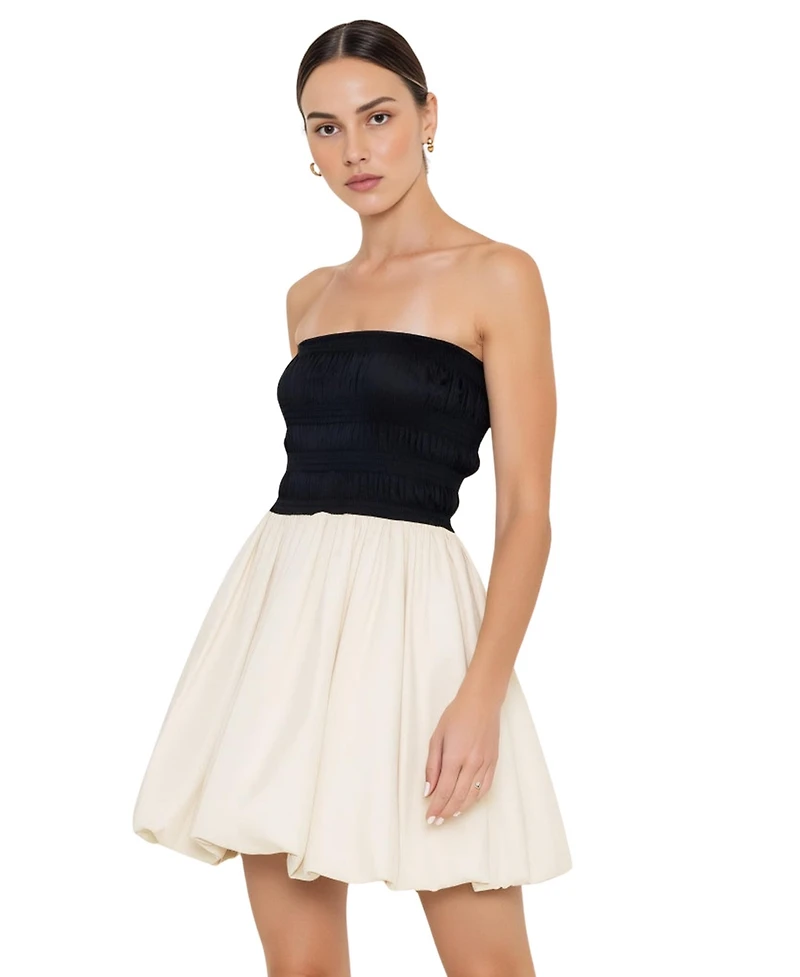 Modenaire Women's Strapless Smocked Bodice Bubble Hem Mini Dress