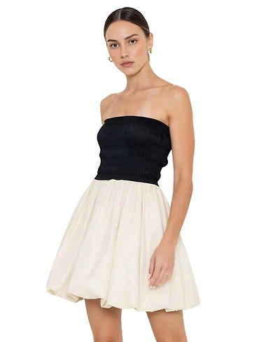 Modenaire Women's Strapless Smocked Bodice Bubble Hem Mini Dress