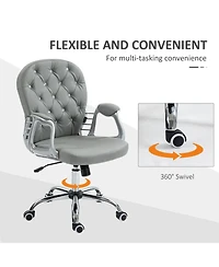Vinsetto Button Tufted Home Office Chair with Adjustable Height Armrests