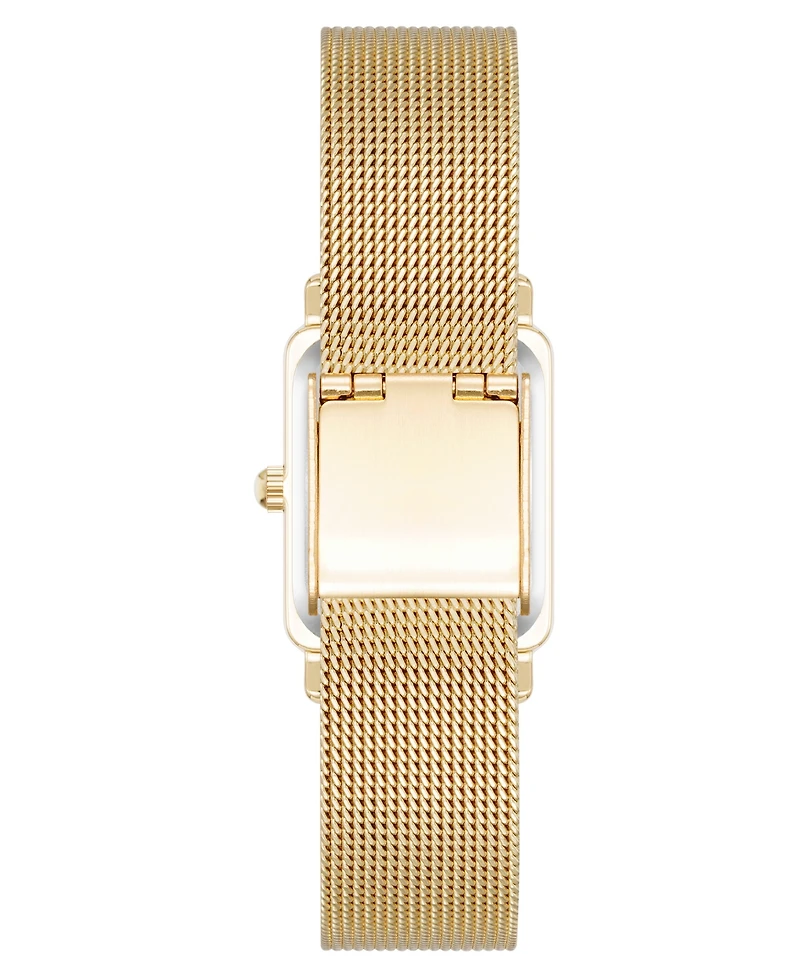 Anne Klein Women's Quartz Rectangular Gold-Tone Stainless Steel Mesh Watch, 21mm