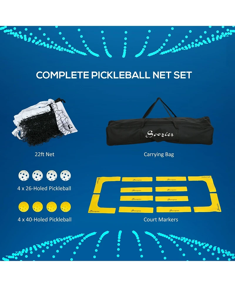 Pickleball Set with Net, Court Markers and Wheels, 22' Regulation Size