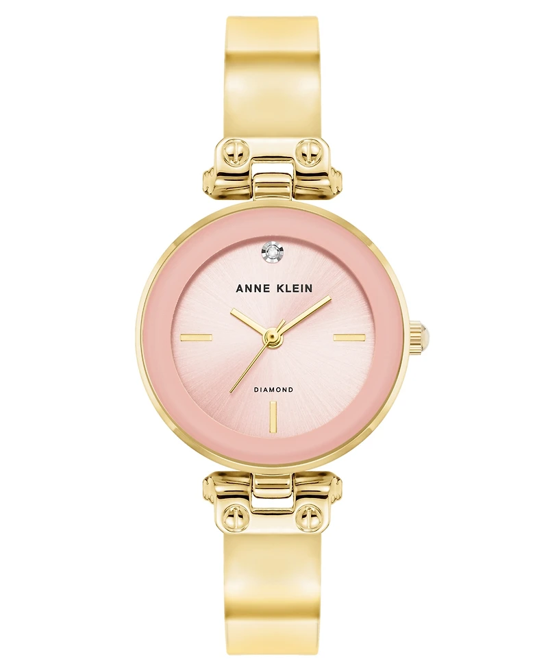 Anne Klein Women's Quartz Round Pink and Gold-Tone Metal Alloy Bangle Watch, 28mm