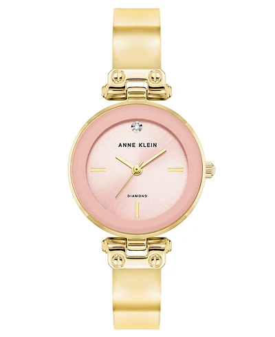 Anne Klein Women's Quartz Round Pink and Gold-Tone Metal Alloy Bangle Watch, 28mm