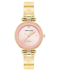 Anne Klein Women's Quartz Round Pink and Gold-Tone Metal Alloy Bangle Watch, 28mm