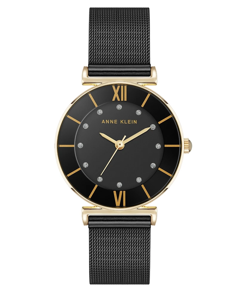 Anne Klein Women's Quartz Black Stainless Steel Mesh Watch, 32mm