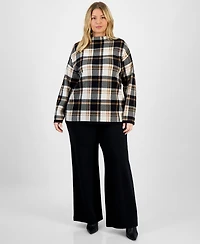 Jones New York Plus Plaid Funnel-Neck Long-Sleeve Top