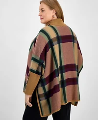 Jones New York Plus Plaid Drop-Shoulder Button-Cuff Sweater