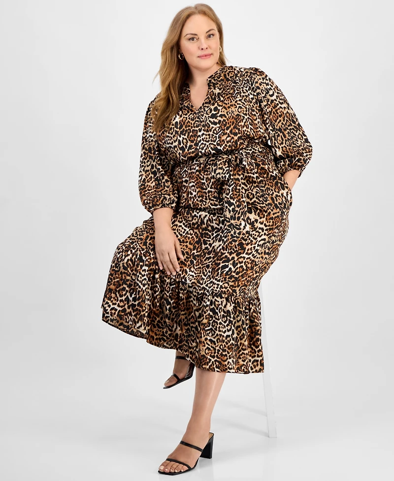 Jones New York Plus Printed Elbow-Sleeve Dress
