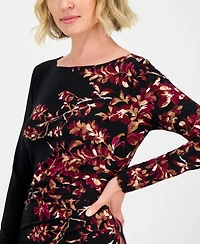 Kasper Women's Floral Side-Pleated Long-Sleeve Dress, Regular & Petite