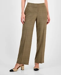 Kasper Plaid Check Mid-Rise Straight-Leg Pants, Regular & Petites