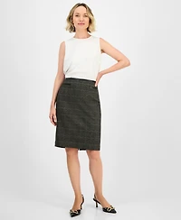 Kasper Women's Plaid-Print Slim Pencil Skirt