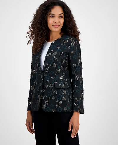 Kasper Women's Metallic Jacquard Collarless Jacket, Regular and Petite Sizes