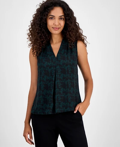 Kasper Abstract-Print Sleeveless V-Neck Top, Regular & Petites