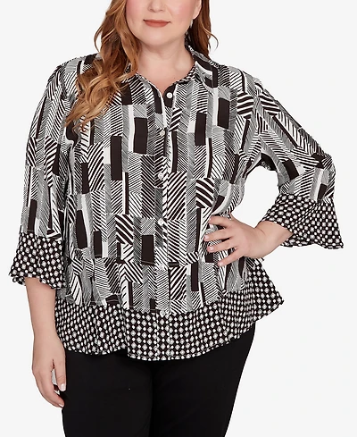 Alfred Dunner Plus As Usual Woven Zebra Button Front Top