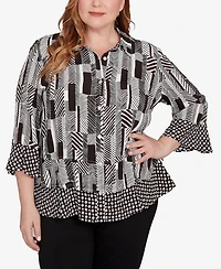Alfred Dunner Plus As Usual Woven Zebra Button Front Top