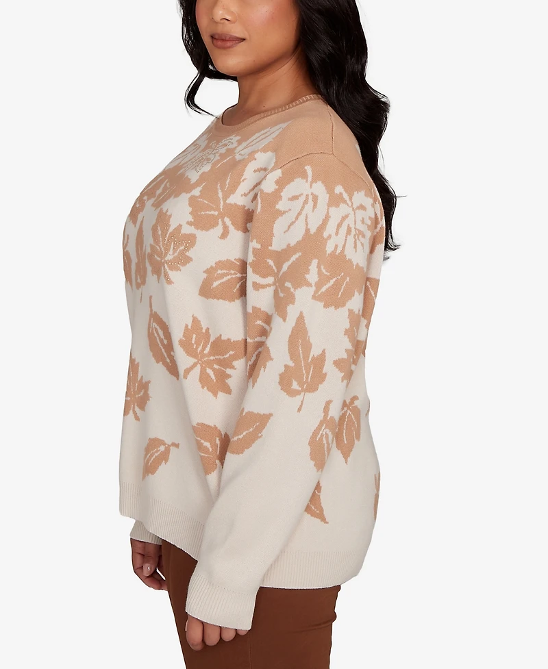Alfred Dunner Plus Mount Laurel Falling Leaf Long Sleeve Sweater