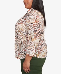 Alfred Dunner Plus Mount Laurel Animal Burnout Button Front Top