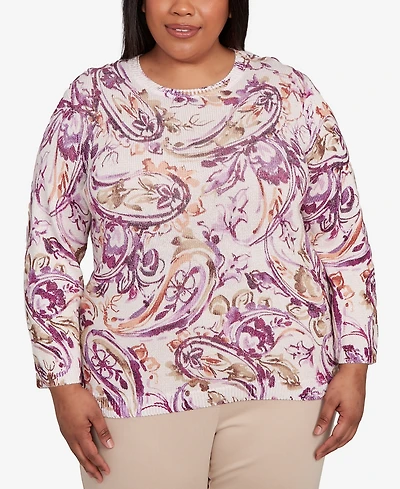 Alfred Dunner Plus Urban Legend Shimmer Paisley Crew Neck Sweater