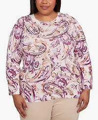 Alfred Dunner Plus Urban Legend Shimmer Paisley Crew Neck Sweater
