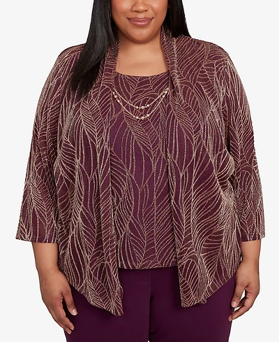 Alfred Dunner Plus Urban Legend Glitter Leaf Two One Pull On Top with Necklace