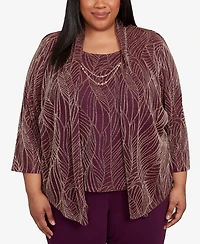 Alfred Dunner Plus Urban Legend Glitter Leaf Two One Pull On Top with Necklace