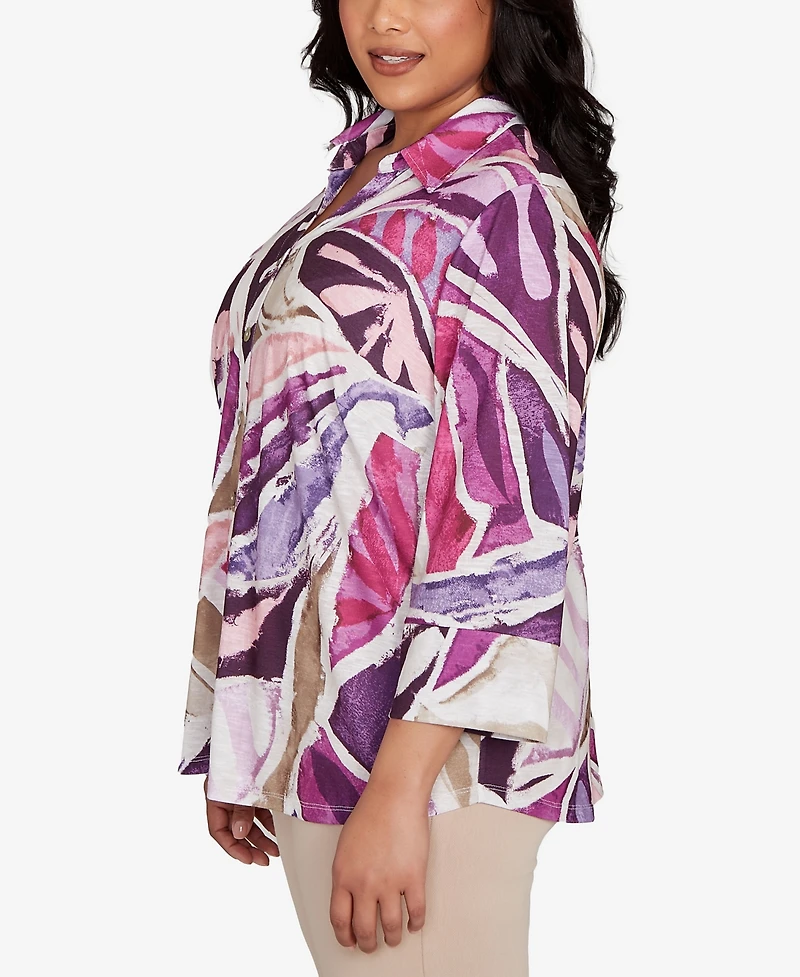 Alfred Dunner Plus Urban Legend Abstract Floral Button Front Top