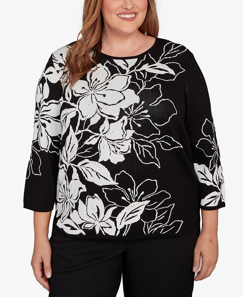 Alfred Dunner Plus As Usual Dramatic Floral Jacquard Sweater