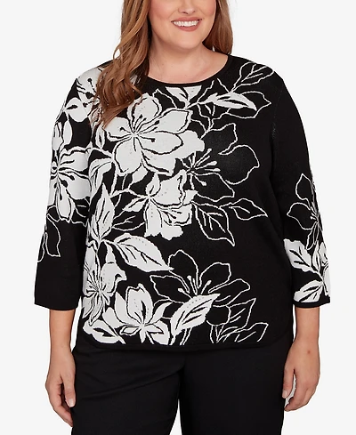Alfred Dunner Plus As Usual Dramatic Floral Jacquard Sweater
