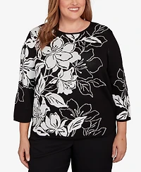 Alfred Dunner Plus As Usual Dramatic Floral Jacquard Sweater