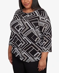 Alfred Dunner Plus As Usual Geometric Textured Top with Necklace