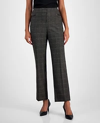 Kasper Plaid Faux-Leather Straight-Leg Pants, Regular & Petites