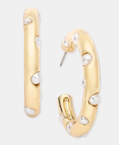 On 34th Medium Imitation Pearl C-Hoop Earrings, 1.33", Macy's Exclusive
