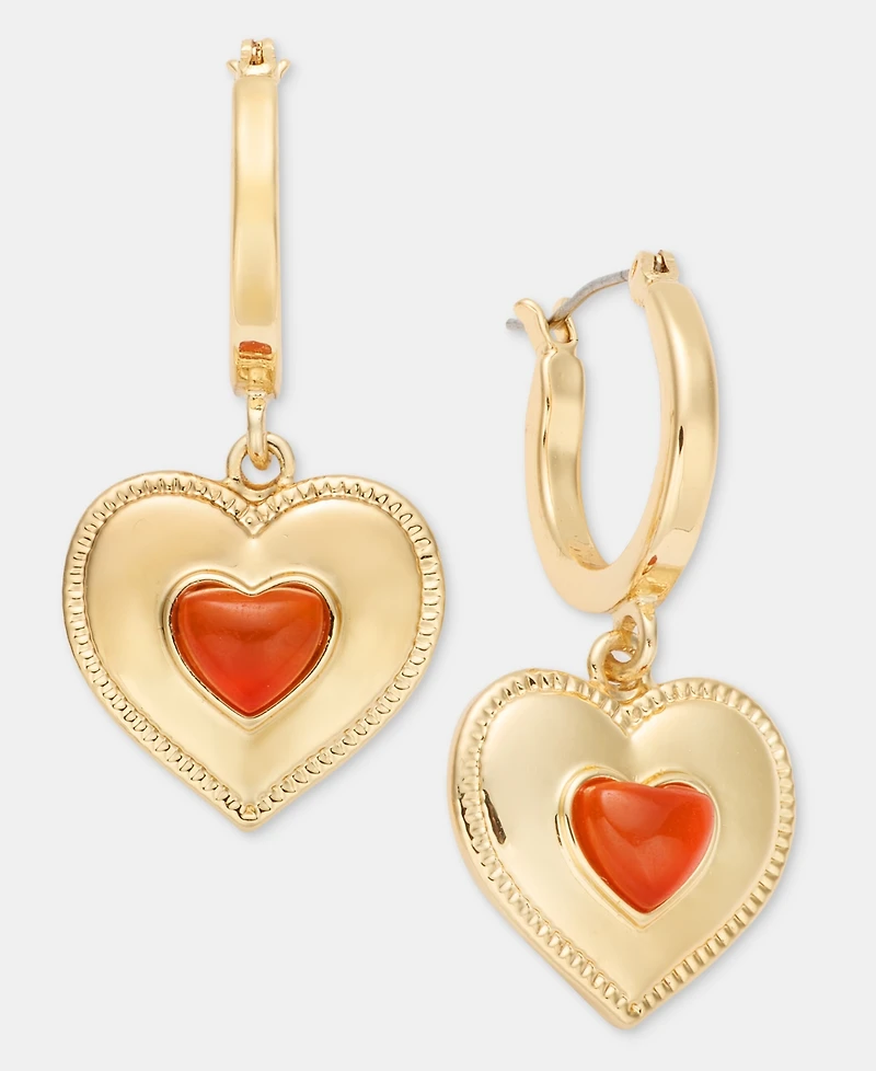 On 34th Stone Heart Charm Hoop Earrings, Macy's Exclusive
