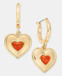 On 34th Stone Heart Charm Hoop Earrings, Macy's Exclusive