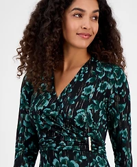 Kasper Women's Printed 3/4-Sleeve Faux-Wrap Dress